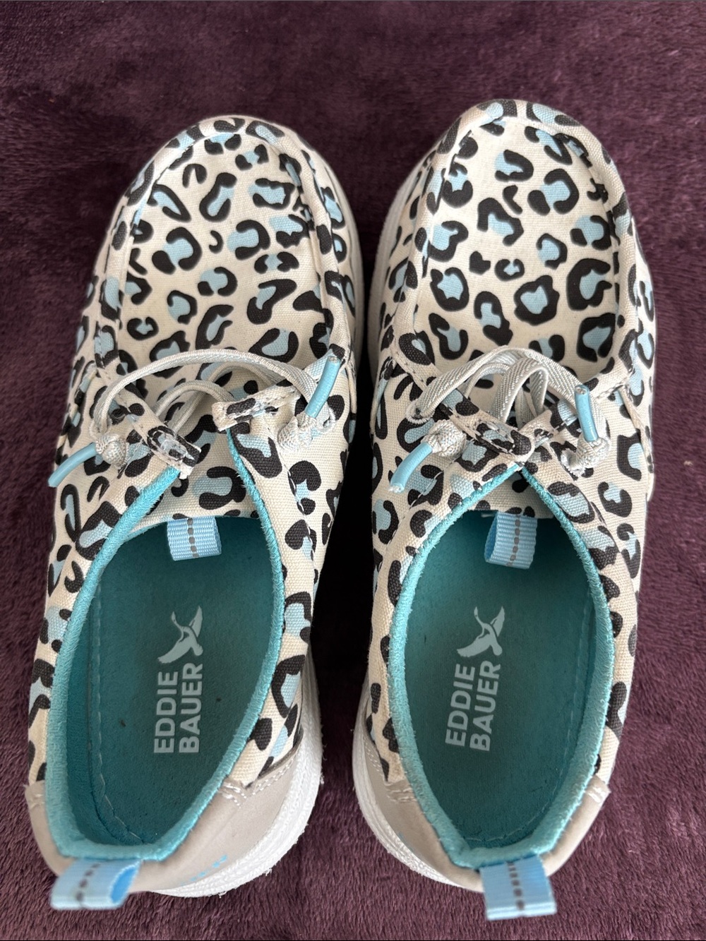 Eddie Bauer Kids Leopard-Print Canvas Sneakers in Beige & Light Blue